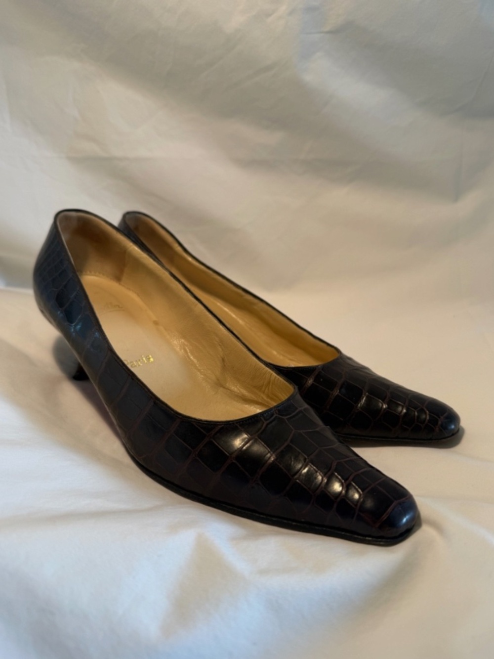 Christian Louboutin Black Crocodile Kitten Heels